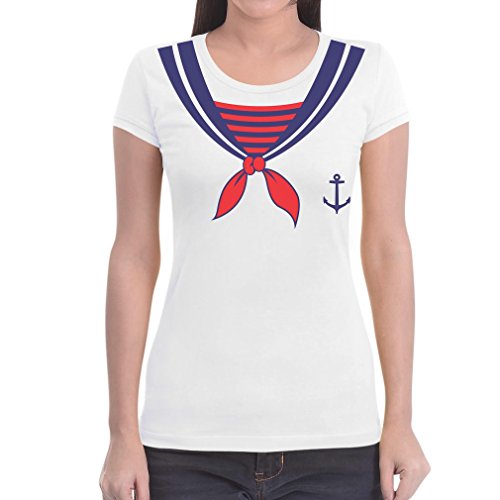 T-Shirt Damen Karnevalskostüm Matrosin Matrose Fasching Karneval Gruppen Frauen Tshirt Slim Fit Medium Weiß von Shirtgeil