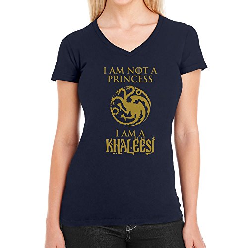 T Shirt Damen V Ausschnitt I'm not a Princess - I'm a Khaleesi GOT Damen T-Shirt Large Marineblau von Shirtgeil