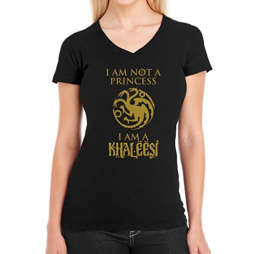 T Shirt Damen V Ausschnitt I'm not a Princess - I'm a Khaleesi GOT Damen T-Shirt Medium Schwarz von Shirtgeil