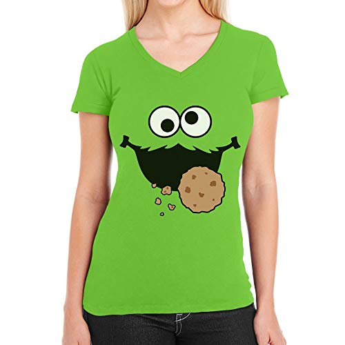 T Shirt Damen V Ausschnitt Karneval & Fasching Frauen Keks-Monster Krümel Kostüm X-Large Limettengrün von Shirtgeil