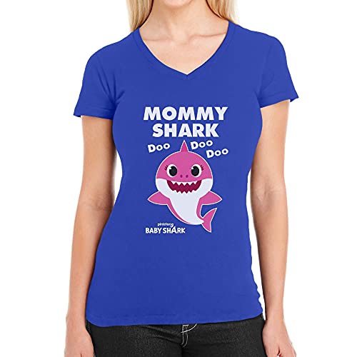 T Shirt Damen V Ausschnitt Mommy Shark DOO DOO DOO - Baby Shark Geschenk Mama X-Large Blau von Shirtgeil