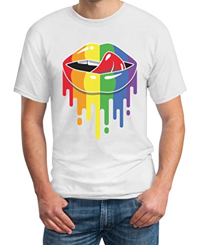 T-Shirt Herren CSD/LGBT Gay Pride Rainbow Lips LGBTQ Männer Tshirt 5XL Weiß von Shirtgeil