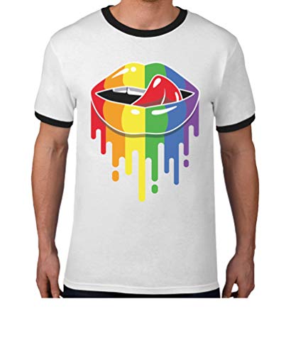 T-Shirt Herren CSD/LGBT Gay Pride Rainbow Lips LGBTQ Männer Tshirt XXL Weiß/Schwarz von Shirtgeil