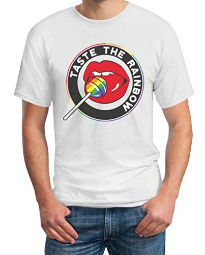 T-Shirt Herren CSD/LGBT Gay Pride Taste The Rainbow Lips Männer Tshirt 4XL Weiß von Shirtgeil