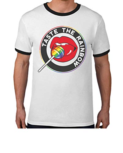 T-Shirt Herren CSD/LGBT Gay Pride Taste The Rainbow Lips Männer Tshirt M Weiß/Schwarz von Shirtgeil