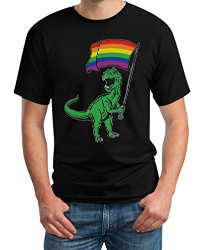 T-Shirt Herren Dinosaurier Oberteil Pride Outfit T-Rex Rainbow Flag CSD Outfit LGBT Shirt Gay Pride Bekleidung LGBTQ Männer Tshirt X-Large Schwarz von Shirtgeil