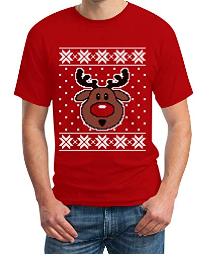 T-Shirt Herren Hässliches Weihnachtsshirt Rudolph Rudolf Rentier Männer Tshirt L Rot von Shirtgeil