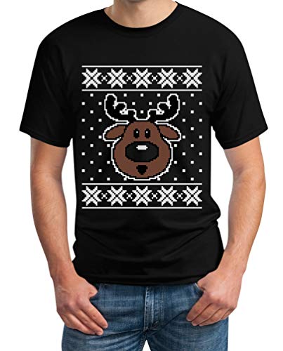 T-Shirt Herren Hässliches Weihnachtsshirt Rudolph Rudolf Rentier Männer Tshirt S Schwarz von Shirtgeil