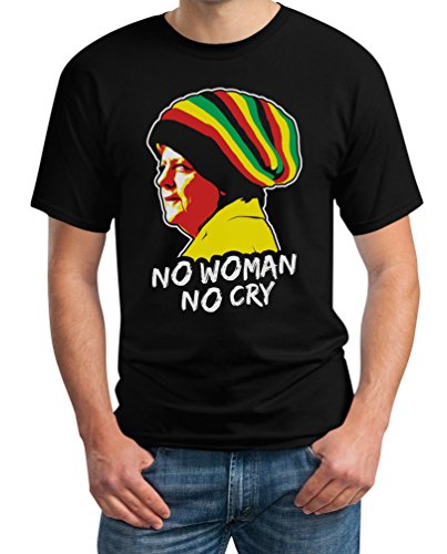 T-Shirt Herren Jamaika Merkel in Reggae Mütze - No Woman No Cry Tshirt Mann M Schwarz von Shirtgeil