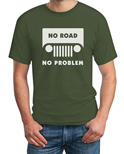 T-Shirt Herren No Road No Problem Olivgrün XX-Large Männer TShirt - Cooler Biker / Motorrad / Jeep Spruch von Shirtgeil