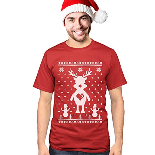 T-Shirt Herren Rentier im Schnee mit Schneemänner Weihnachten Männer Tshirt XXX-Large Rot von Shirtgeil