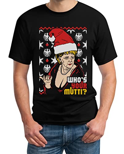 T-Shirt Herren Weihnachten X-Mas Geschenk Angie Who's Your Mutti? Männer Tshirt L Schwarz von Shirtgeil