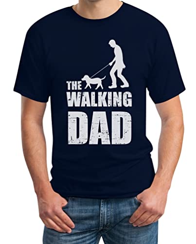 The Walking Dad für Hundeliebhaber Herrchen Hunde Motive Herren T-Shirt Large Marineblau von Shirtgeil