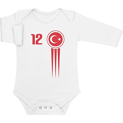 Langarm Baby Body Türkei Türkiye Baby Trikot EM 2024 Fanshirt Baby Strampler Fußball 0-3 Monate Weiß von Shirtgeil