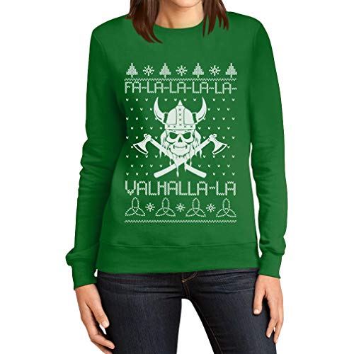 Ugly Christmas FA la la Valhalla Wikinger Xmas Frauen Pullover Frauen Sweatshirt Large Grün von Shirtgeil