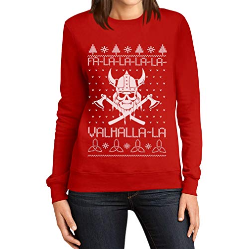 Ugly Christmas FA la la Valhalla Wikinger Xmas Frauen Pullover Frauen Sweatshirt Small Rot von Shirtgeil