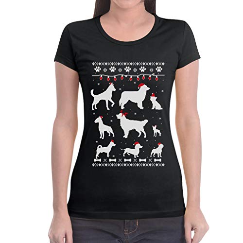 Ugly Christmas Hunde Dogs Weihnachtsshirt Damen T-Shirt Slim Fit X-Large Schwarz von Shirtgeil
