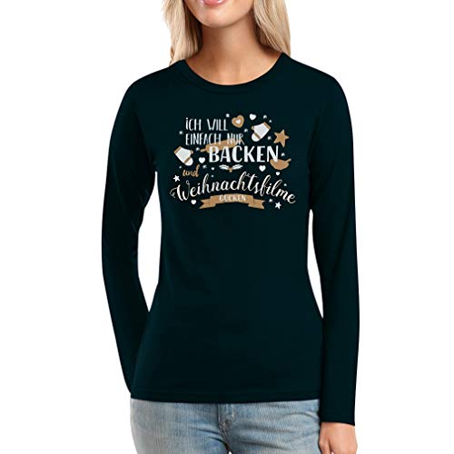 Ugly Christmas Langarmshirt Backen und Weihnachtsfilme Frauen Langarm-T-Shirt Small Schwarz von Shirtgeil