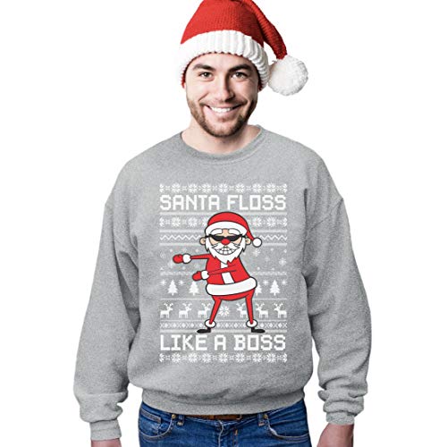 Ugly Christmas Santa Floss Like a Boss Herren Weihnachts Pulli Sweatshirt Medium Grau von Shirtgeil