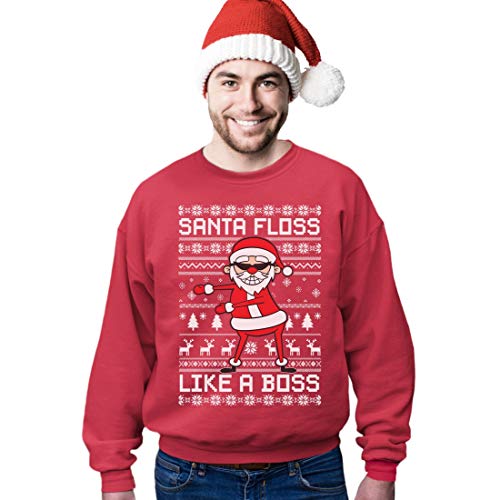 Ugly Christmas Santa Floss Like a Boss Herren Weihnachts Pulli Sweatshirt Medium Rot von Shirtgeil