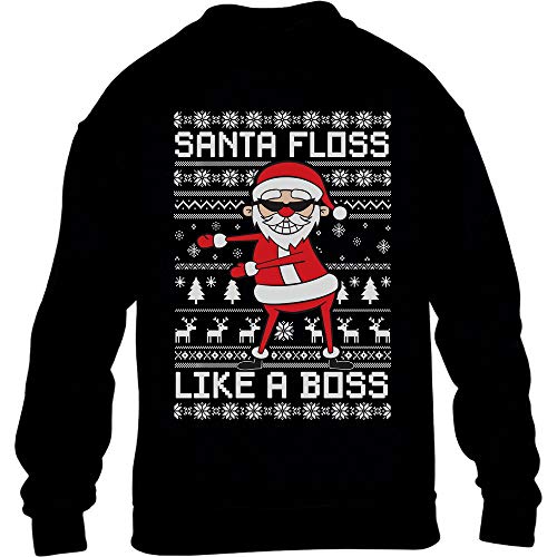 Pullover Jungen Ugly Christmas Santa Floss Like a Boss Weihachtspulli Kinder Sweatshirt 140 Schwarz von Shirtgeil