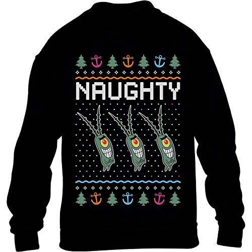 Ugly Christmas Spongebob Geschenk - Naughty Plankton Kinder Pullover Sweatshirt 140 Schwarz von Shirtgeil