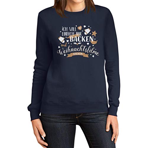 Ugly Christmas Sweater Backen und Weihnachtsfilme Frauen Sweatshirt Small Marineblau von Shirtgeil