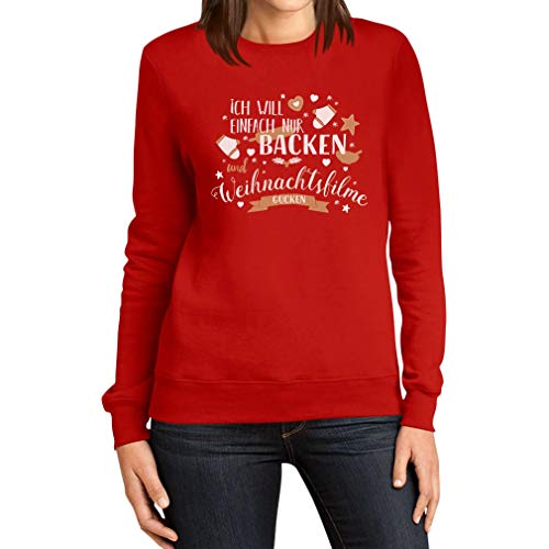 Ugly Christmas Sweater Backen und Weihnachtsfilme Frauen Sweatshirt X-Large Rot von Shirtgeil