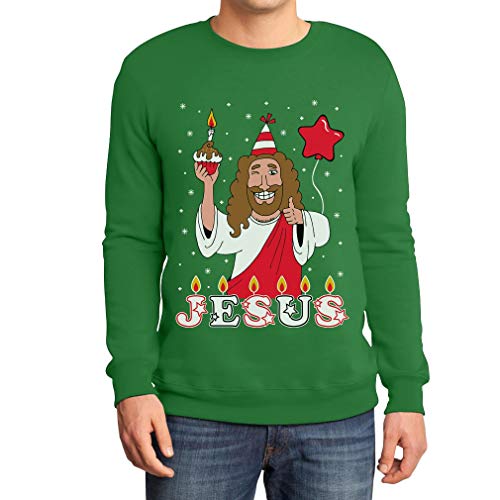 Ugly Christmas Sweater Jesus It's Your Birthday Check Sweatshirt Medium Grün von Shirtgeil