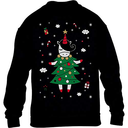 Sweatshirt Jungen Mädchen Ugly Christmas Weihnachts Tannenbaum Einhorn Pullover 140 Schwarz von Shirtgeil