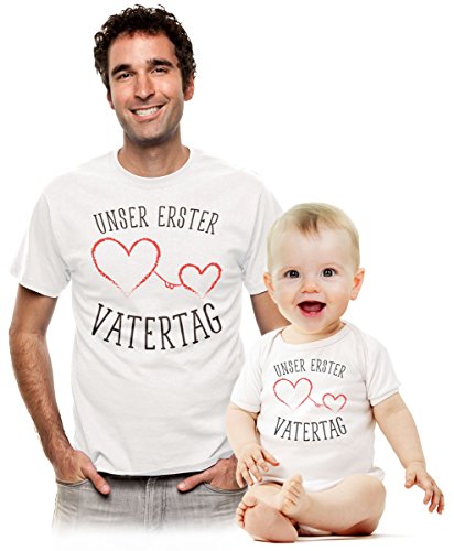 Vatertagsgeschenk Unser erster Vatertag Baby Body und T-Shirt Set Baby Papa Body Weiß 6-12 Monate/Shirt Weiß M von Shirtgeil