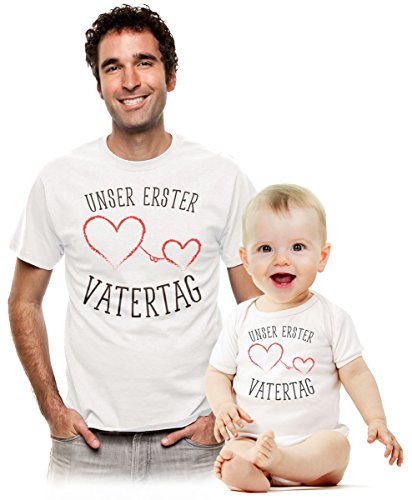Unser Erster Vatertag Baby Body und T-Shirt Set - Partnerlook für Papa und Baby - Geschenk für Neugeborene von Shirtgeil