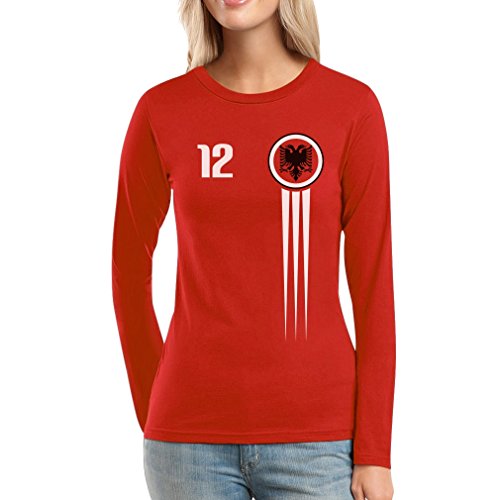 WM 2022 Albanien Fan Shirt Trikot Style Shqiperi Euro Frauen Langarm-T-Shirt Small Rot von Shirtgeil