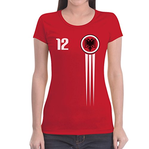 WM 2022 Albanien Fan Shirt Trikot Style Shqiperi Euro Frauen T-Shirt Slim Fit Small Rot von Shirtgeil