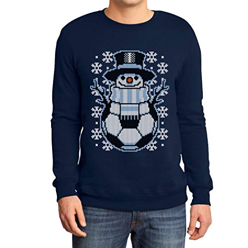 Weihnachts Pullover Herren Fussball Schneemann Winter Sweatshirt Medium Marineblau von Shirtgeil