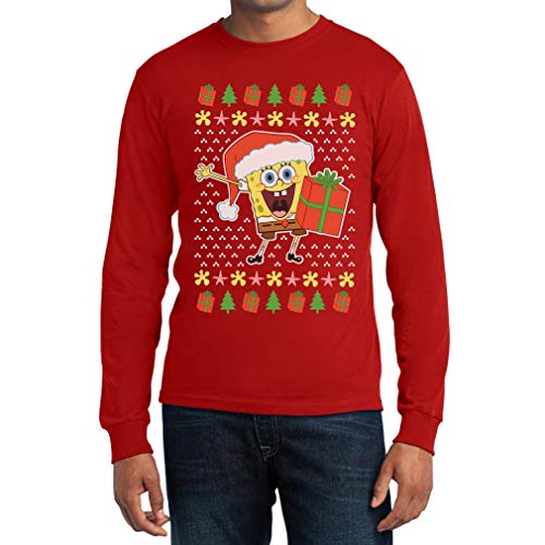 Weihnachtsmann Spongebob Offizielles Nickelodeon Shirt Langarm T-Shirt Small Rot von Shirtgeil