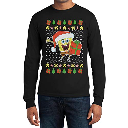 Weihnachtsmann Spongebob Offizielles Nickelodeon Shirt Langarm T-Shirt Small Schwarz von Shirtgeil
