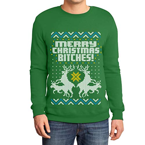 Weihnachtspulli Merry Christmas Bitches Rentiere Herren Sweatshirt XX-Large Grün von Shirtgeil