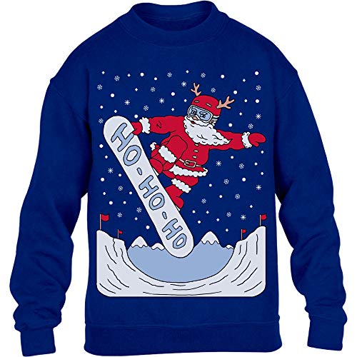 Weihnachtspullover Santa On A HO HO HO Snowbord Kinder Pullover Sweatshirt 116 Blau von Shirtgeil