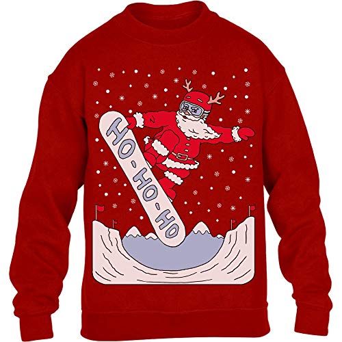 Pullover Jungen Mädchen Weihnachtspullover Santa On A HO HO HO Snowbord Kinder Sweatshirt 140 Rot von Shirtgeil