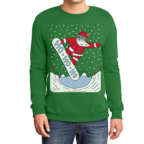 Weihnachtspullover Santa On A HO HO HO Snowbord Sweatshirt Large Grün von Shirtgeil