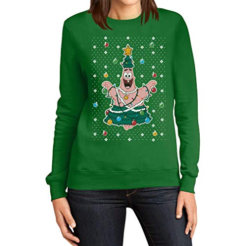 Weihnachtspullover Spongebob Patrick Weihnachtsbaum Geschenk Frauen Sweatshirt Large Grün von Shirtgeil
