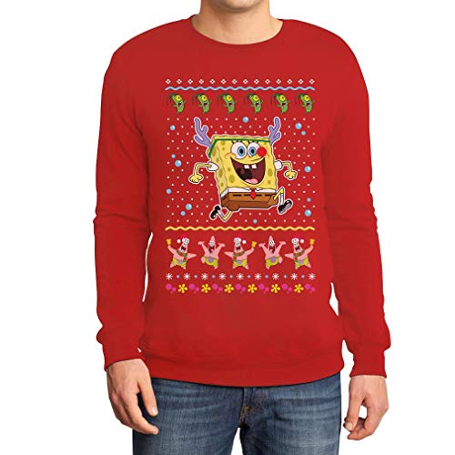 Pullover Herren Weihnachtspullover Spongebob Schwammkopf Plankton & Patrick Sweatshirt Large Rot von Shirtgeil