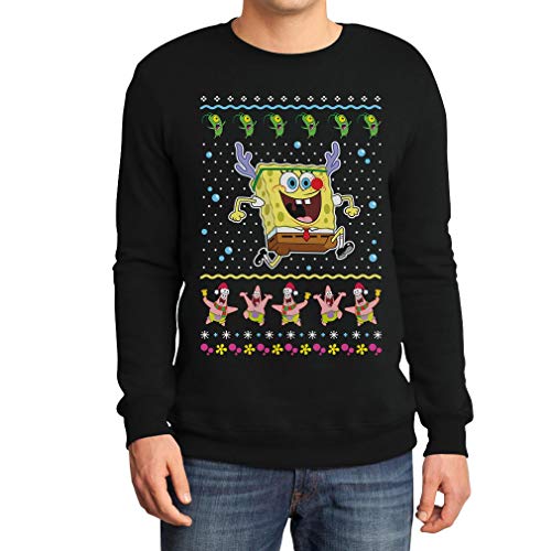 Pullover Herren Weihnachtspullover Spongebob Schwammkopf Plankton & Patrick Sweatshirt Large Schwarz von Shirtgeil