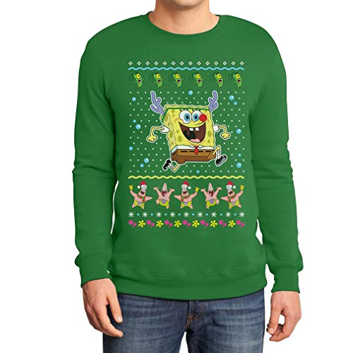 Pullover Herren Weihnachtspullover Spongebob Schwammkopf Plankton & Patrick Sweatshirt X-Large Grün von Shirtgeil