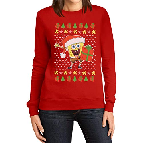 Weihnachtspullover Weihnachtsmann Spongebob Nickelodeon Frauen Sweatshirt Large Rot von Shirtgeil