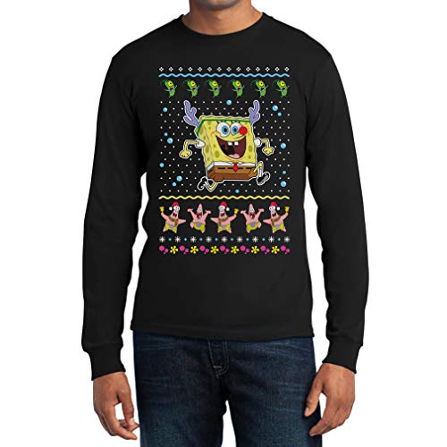 Weihnachtsshirt Spongebob Schwammkopf Plankton und Patrick Langarm T-Shirt Large Schwarz von Shirtgeil