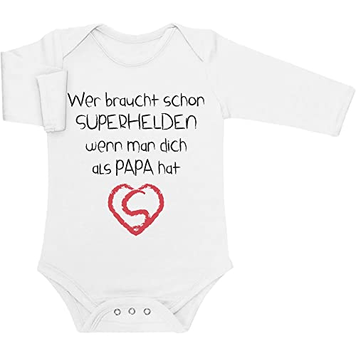 Shirtgeil Langarm Baby Body Junge Mädchen Wer Braucht SUPERHELDEN Wenn Man Dich Als Papa Hat 3-6 Monate Weiß von Shirtgeil