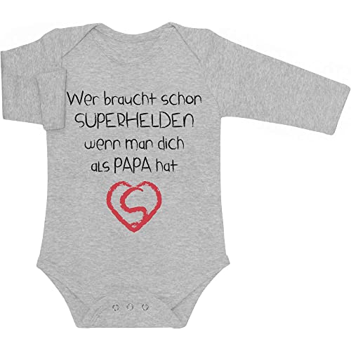 Shirtgeil Langarm Baby Body Junge Mädchen Wer Braucht SUPERHELDEN Wenn Man Dich Als Papa Hat 3-6 Monate Grau von Shirtgeil