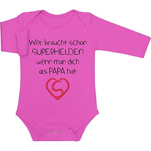 Shirtgeil Langarm Baby Body Junge Mädchen Wer Braucht SUPERHELDEN Wenn Man Dich Als Papa Hat 3-6 Monate Wow rosa von Shirtgeil